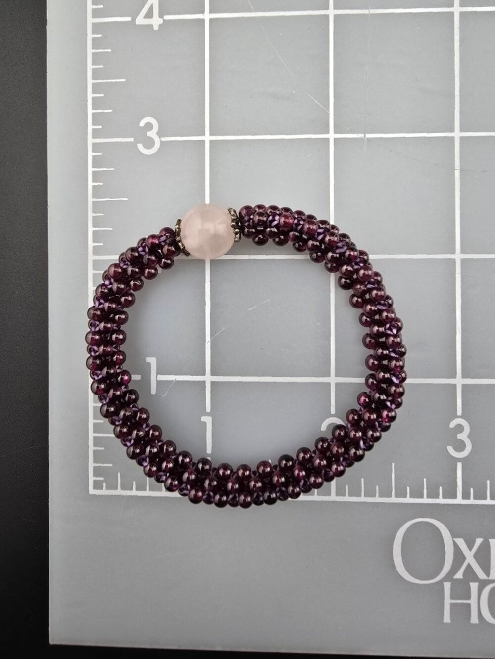 Handmade Garnet & Jadeite Beaded Stretch Bracelet Boho - Picture 6 of 6